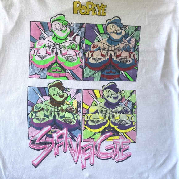Popeye Savage Graphic T-Shirt White Long Sleeve - Picture 3 of 4